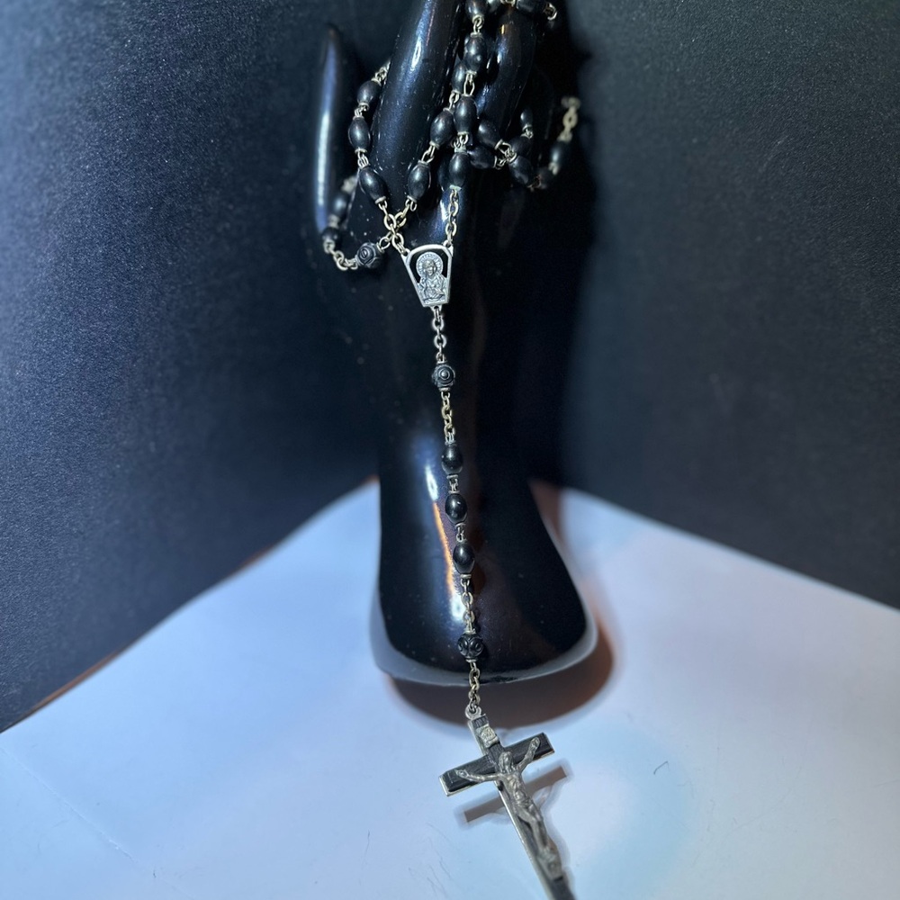 Antique Victorian Rosary - Italian - Real Ebony Hand Carved Beads - Crucifix
